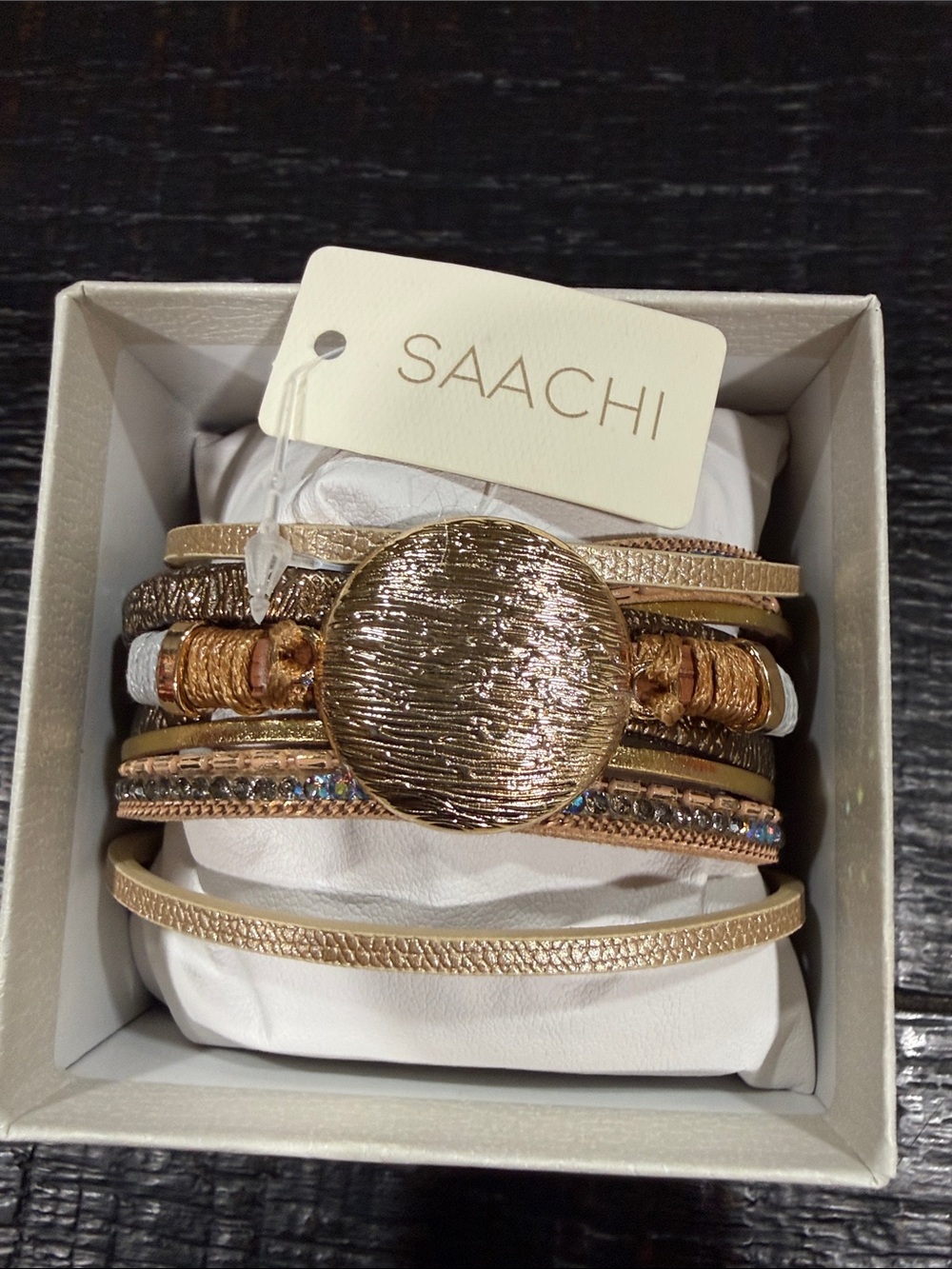 SAACHI Gold and Brown Multi-Strand Wrap Bracelet